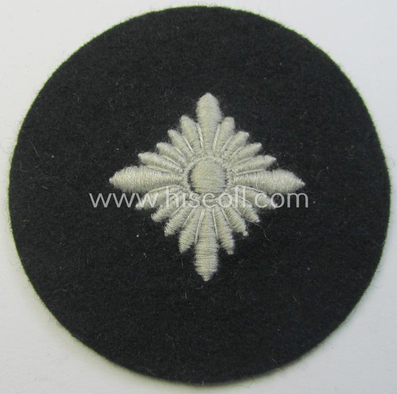 Neat - and actually not that easily encountered! - Waffen-SS rank-badge as executed on black-coloured wool as was specifically intended for usage by an: 'SS-Oberschütze' (or: private first-class)