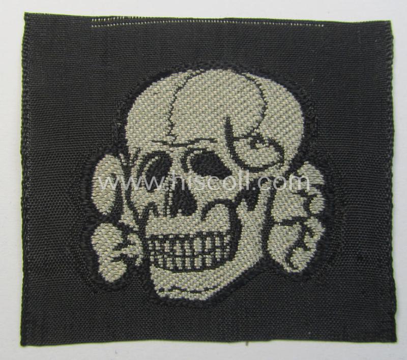 Superb - and nowadays truly rarely encountered! - Waffen-SS, 'BeVo'-woven-style skull (ie. 'Totenkopf für Schiffchen o. Einheitsfeldmütze') that comes in a 'virtually mint- ie. unissued', condition