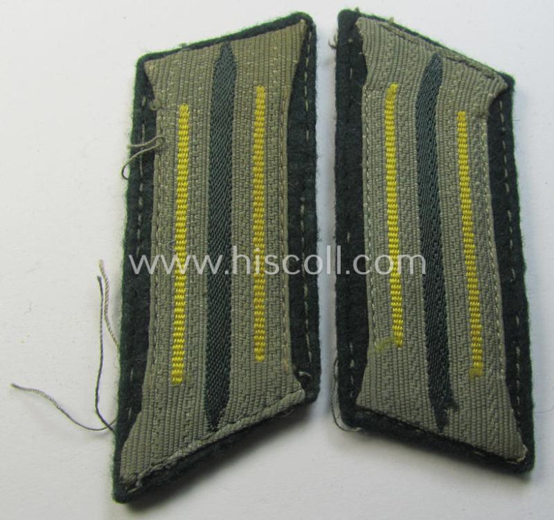 Fully matching pair of pre- (ie. early-war-) period WH (Heeres) 'M36' (ie. 'M40'-) type collar-patches (ie. 'Einheitskragenspiegel') as piped in the light-yellow-coloured branchcolour as intended for usage by a: 'Soldat der Nachrichten-Truppen'
