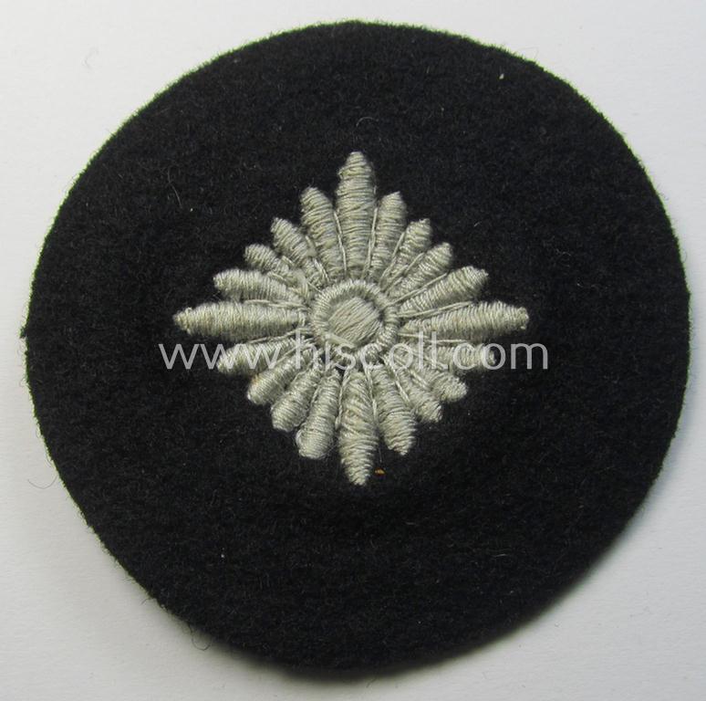 Neat - and actually not that easily encountered! - Waffen-SS rank-badge as executed on black-coloured wool as was specifically intended for usage by an: 'SS-Oberschütze' (or: private first-class)