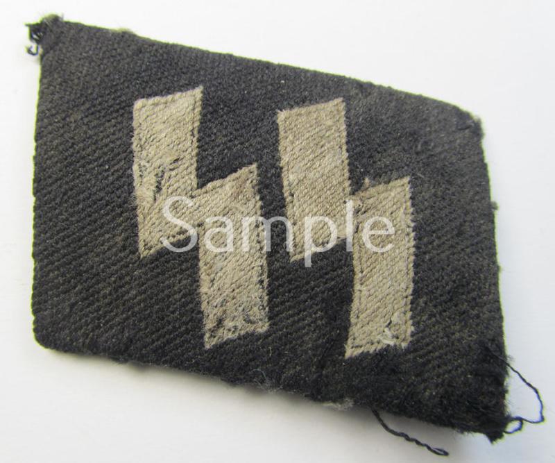Superb - and clearly used! - Waffen-SS - so-called: 'BeVo'-woven, enlisted-mens'- (ie. NCO-) type so-called: 'runes'-collar-tab as was intended for usage by the soldiers (ie. NCOs) of the Waffen-SS throughout the war