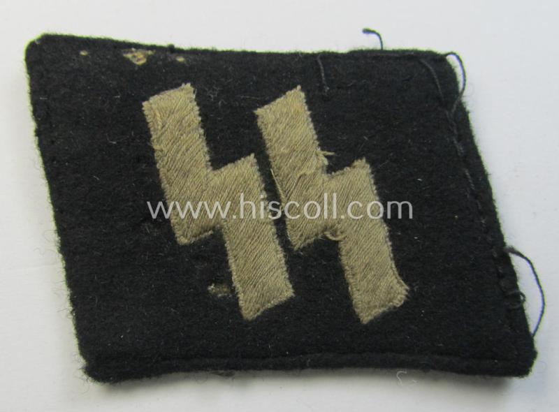 Stunning - and clearly used! - Waffen-SS - so-called: 'RzM'-styled, enlisted-mens'- (ie. NCO-) type so-called: 'runes'-collar-tab as was intended for usage by the soldiers (ie. NCOs) of the Waffen-SS throughout the war