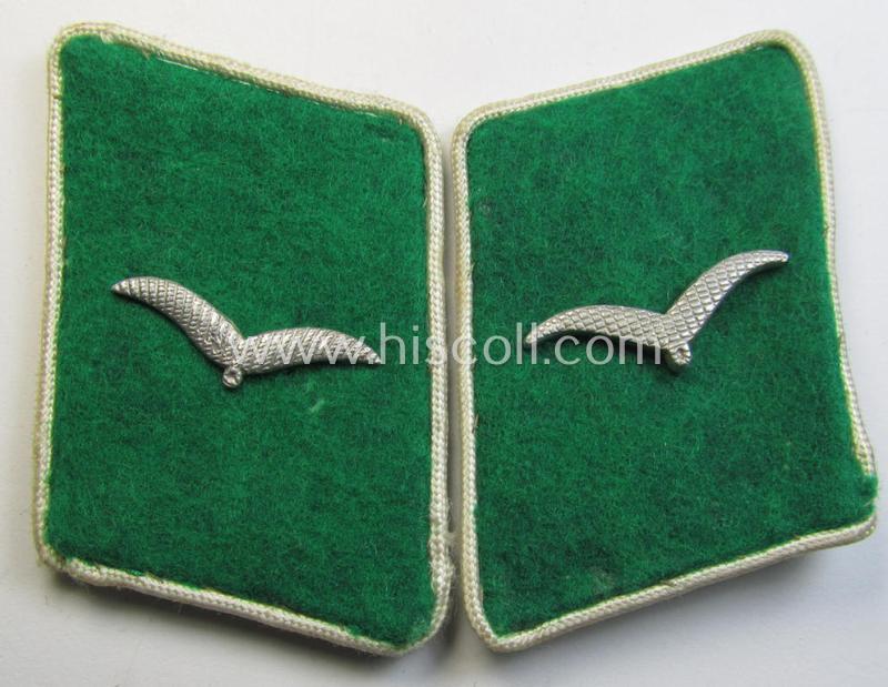 Attractive - and fully matching! - pair of bright-green-coloured- (and/or white piped-) WH (Luftwaffe) collar-patches (ie. 'Kragenspiegel') as was intended for usage by a: 'Soldat der LW-Felddivisionen'