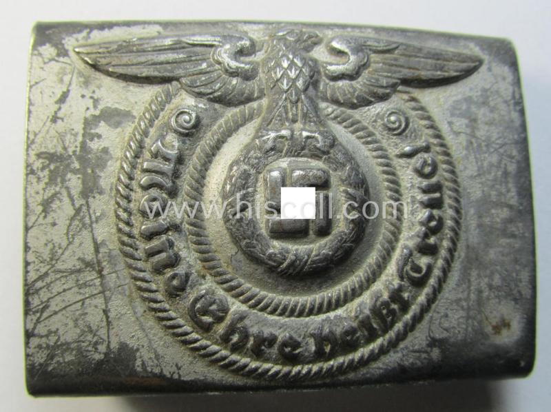 Attractive, Waffen-SS enlisted-mens'- (ie. NCO-) type belt-buckle (being a typical, unmarked and typical steel-based: 'Overhoff & Cie'-example) that comes in a surely issued- and/or moderately used- ie. worn, condition