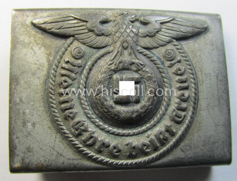 Stunning - and truly rarely seen! - Waffen-SS enlisted-mens'- (ie. NCO-type-) belt-buckle (being a typical, steel-based: 'JFS'-marked example) that comes in a moderately issued- and/or used- ie. worn, condition