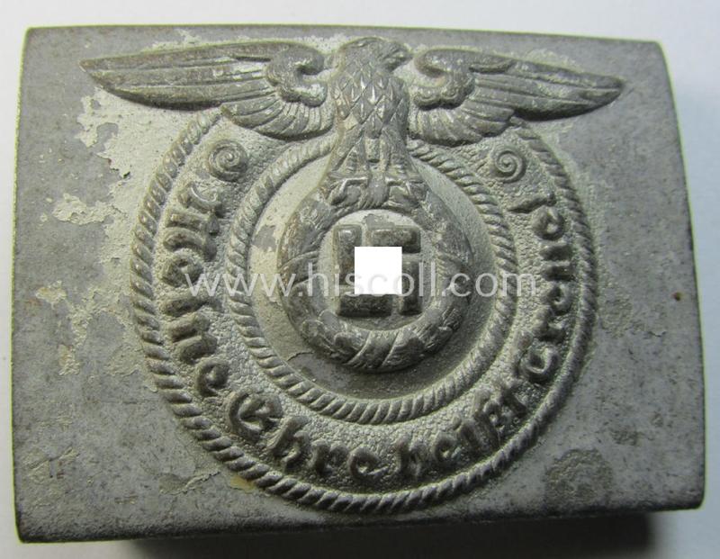 Attractive, Waffen-SS enlisted-mens'- (ie. NCO-) type belt-buckle (being a typical, unmarked and typical steel-based: 'Overhoff & Cie'-example) that comes in a surely issued- and/or moderately used- ie. worn, condition