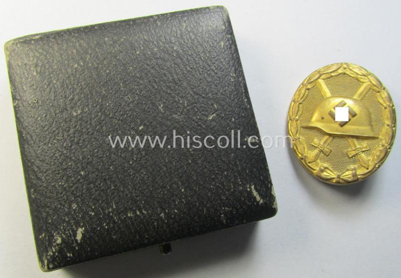 Superb, 'Verwundeten-Abzeichen in Gold' being a non-maker-marked- and typical 'Buntmetall'-based example that comes stored in its maker- (ie. 'Hauptmünzamt Wien'-) marked- & period-etui as recently found