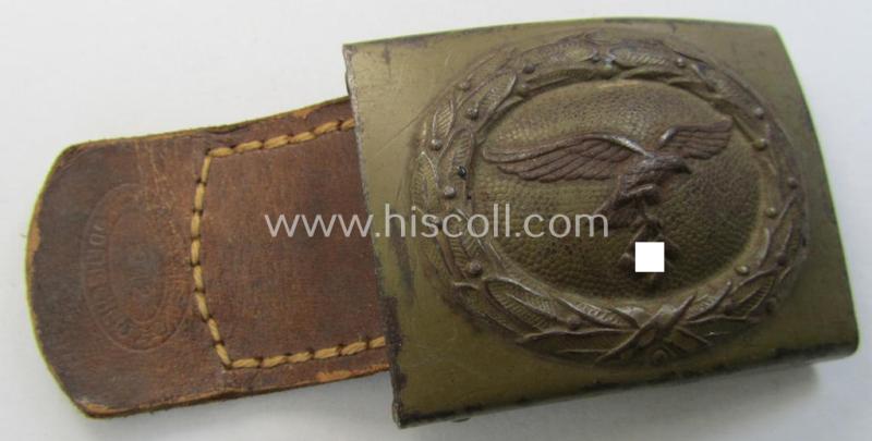 Superb - and rarely found! - WH (Luftwaffe) 'tropical-pattern' belt-buckle (ie. 'Koppelschloss für Uffz. u. Mannschaften der LW') being a maker- (ie. 'N.&H. - 1942'-) marked- and/or typical olive-greenish- ie. yellow-coloured example