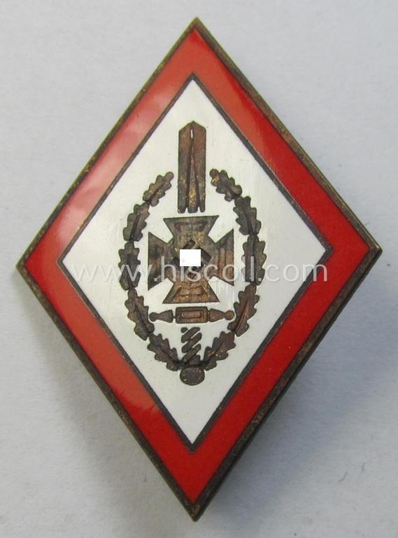 Attractive - bright-red-rimmed- and neatly enamelled! - honorary membership-lapel-pin (ie. 'Ehrenzeichen') as was intended for service within the: 'Nat. Soc. Kriegsopferversorsung' (ie. 'N.S.K.O.V.') being a maker- (ie. 'S&L'-) marked example