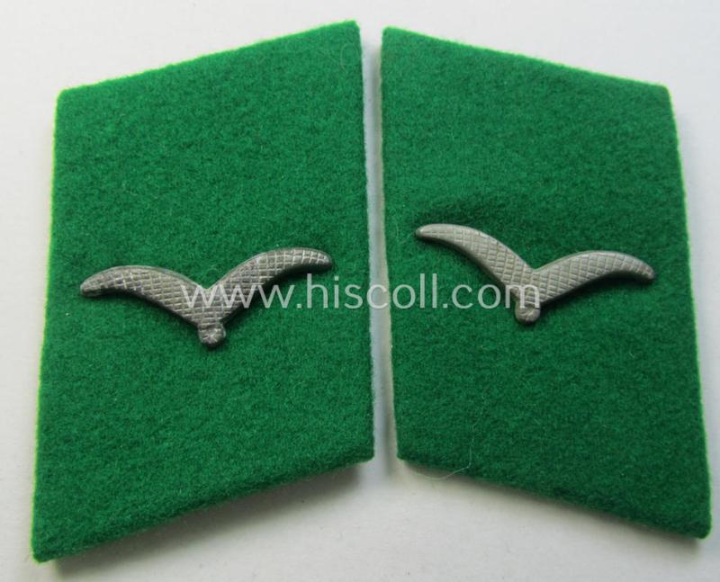 Attractive - fully matching and with certainty scarcely found! - bright-green-coloured pair of WH (Luftwaffe) EM/NCO-pattern collar-patches (ie. 'Kragenspiegel') as was intended for usage by a: 'Soldat der LW-Felddivisionen'
