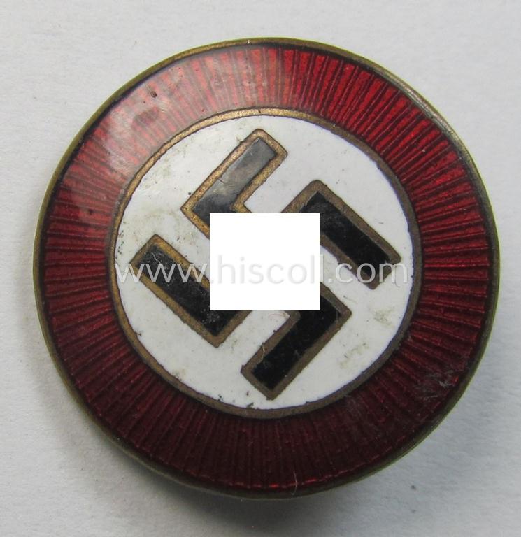 Superb - darker-red-coloured and very nicely preserved! - so-called: 'N.S.D.A.P.'-supporter-pin- ie. party-badge (or: 'Parteiabzeichen') being a smaller-sized specimen that it totally void of a makers'-designation