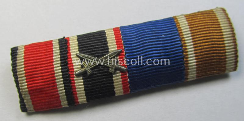 Neat, 4-pieced WH (Heeres etc.) ribbon-bar (ie. 'Feld- o. Bandspange') showing resp. the ribbons for an: 'EK II. Kl.', a: 'KvK II.Kl. mit Schw.', a: WH 'DA 4. St.' and a: 'Westwall'-medal and that comes in an overall nicely preserved condition