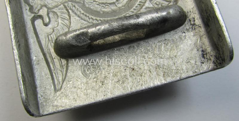 Superb, SS- (ie. Waffen-SS), aluminium-based, EM- (ie. NCO-) type belt-buckle being a neatly maker- (ie. I deem 'RzM - 822/38 SS'-) marked example that comes in a moderately used- ie. worn, condition