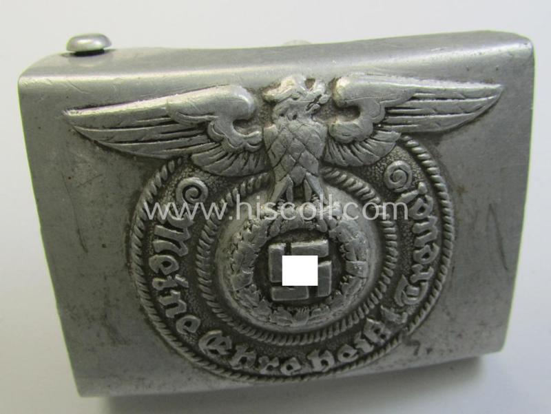 Superb, SS- (ie. Waffen-SS), aluminium-based, EM- (ie. NCO-) type belt-buckle being a neatly maker- (ie. I deem 'RzM - 822/38 SS'-) marked example that comes in a moderately used- ie. worn, condition