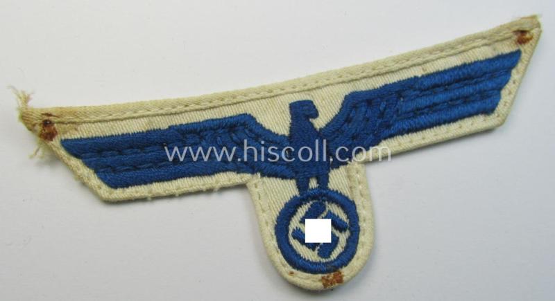 Neat, WH (KM) enlisted-mens'- (ie. NCO-) type, machine-embroidered breast-eagle as executed in darker-blue-coloured- and/or linnen-based material as was specifically intended for usage on the various white-coloured KM-tunics