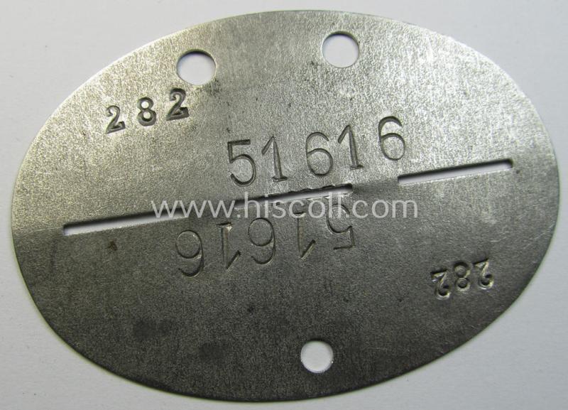 Zinc-based, WH (LW) ie. 'Flieger'-related ID-disc, bearing the clearly stamped- and/or: 'coded'-unit- ie. 'MOB'-designation that reads: '51616' (and as such belonging to a soldier who served within the: '10./Kampf-Geschwader 3')