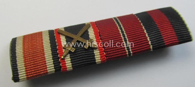 Neat, 4-pieced WH (Heeres etc.) ribbon-bar (ie. 'Feld- o. Bandspange') showing resp. the ribbons for an: 'EK II.Kl.', a: 'KvK II.Kl. mit Schw.', an: 'Ost'-medal and a: Czech 'Anschluss'-medal