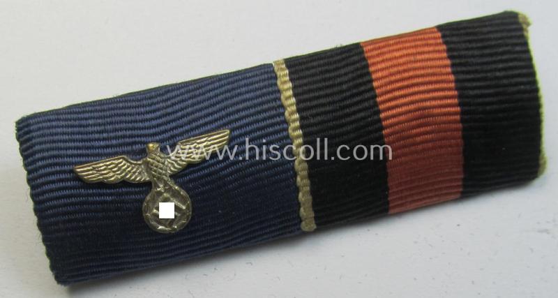 Two-pieced, WH (Heeres etc.) ribbon-bar (ie. 'Feld- o. Bandspange') showing respectively the ribbon for a: WH (Kriegsmarine o. Heeres) 'Dienstauszeichnung für 4 Jahre Treue Dienste' and a: Czech 'Anschluss'-medal