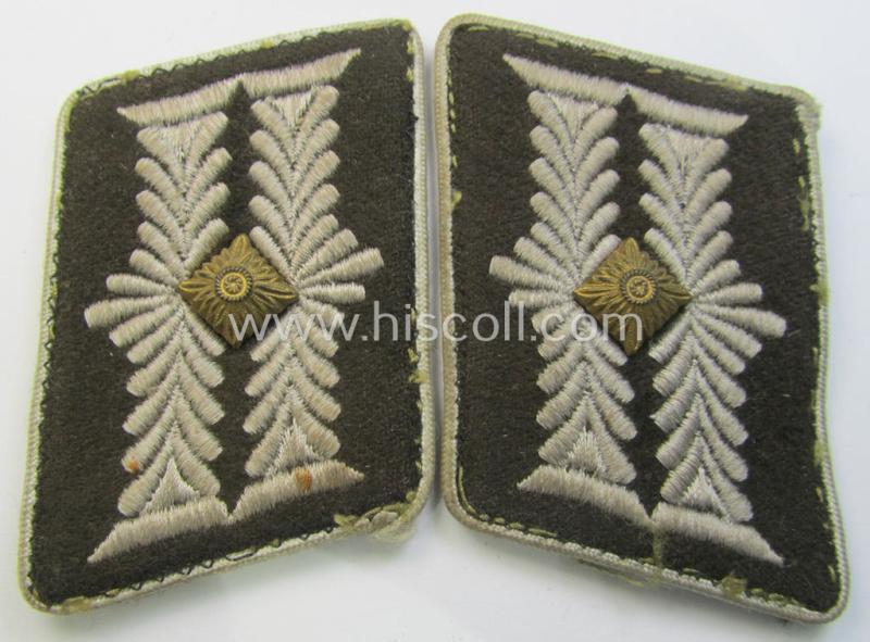 Attractive - fully matching and actually rarely found! - so-called: 'OT'- (ie. 'Organisation Todt'-) related, brown-coloured- and/or woolen-based, 'high-ranked' officers'-type collar-tab-pair as was intended for an: 'OT-Oberbauleiter'