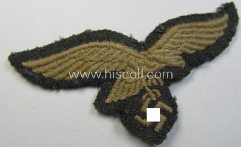 Neat - and clearly used- ie. carefully cap-removed! - WH (Luftwaffe) EM- (ie. eventually NCO-) type side-cap eagle (being a once cap-attached example as executed in typical machine-embroidered-pattern)