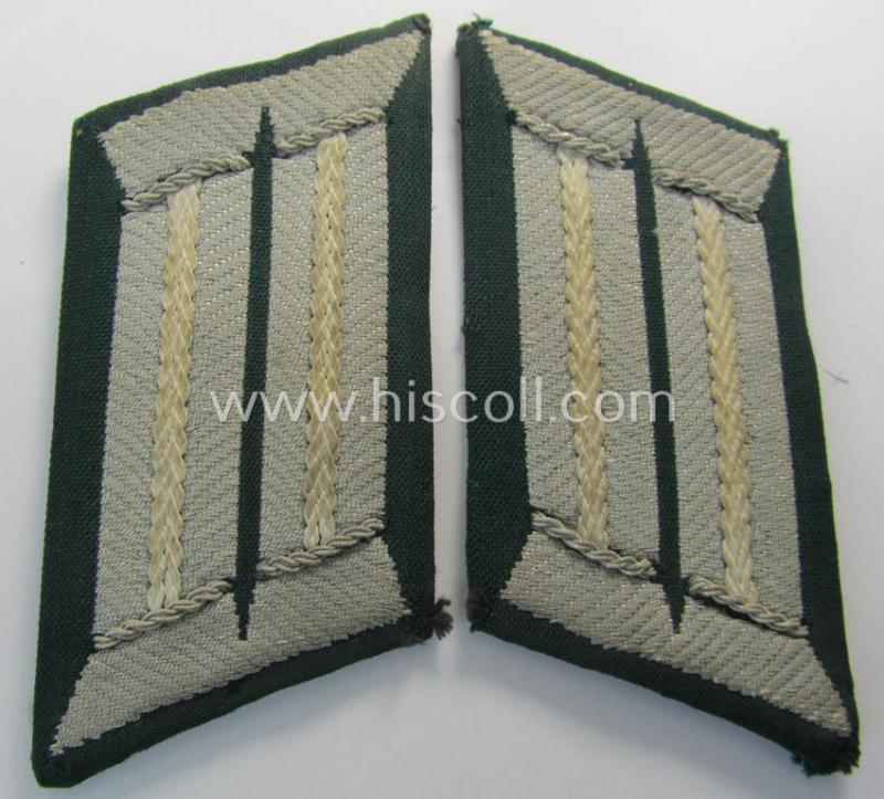 WH (Heeres) pair of (later-war-pattern) officers'-type collar-tabs (ie. 'Kragenspiegel für Offiziere') as was entirely executed in the neat 'BeVo'-weave pattern as was intended for an officer who served within the: 'Infanterie-Truppen'