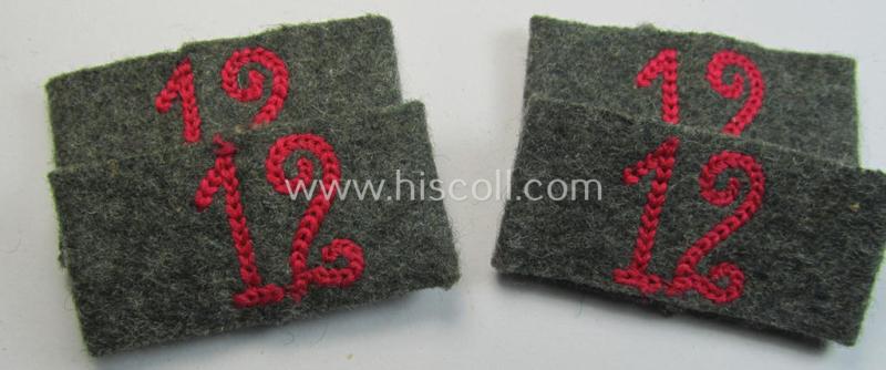 Pair of WH (Heeres) 'Veterinäre'-related, so-called: regimental shoulderstrap-'slip-ons' (ie. 'Schulterstück-Übershuben') as was intended for usage by a: 'Soldat des Veterinär-Abteilungs 12'