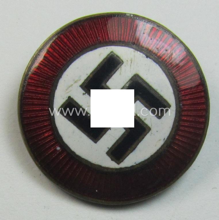 Superb - darker-red-coloured and very nicely preserved! - so-called: 'N.S.D.A.P.'-supporter-pin- ie. party-badge (or: 'Parteiabzeichen') being a smaller-sized specimen that it totally void of a makers'-designation
