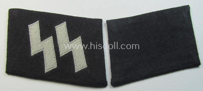 Stunning, Waffen-SS, EM- (ie. NCO-) pattern collar-tab set ('Kragenspiegelsatz') comprising of a runic tab and truly rarely seen rank-tab (both examples as executed in so-called: 'BeVo'-weave pattern)