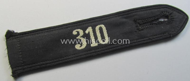 Neat - and naturally single! - black-piped 'DJ- o. Deutsches Jungvolk' shoulderstrap as was intended for usage by a: 'DJ-Mitglied' who served within the: 'Bann 310' (310 = 'Donau') and that comes with its period-attached 'RzM'-etiket