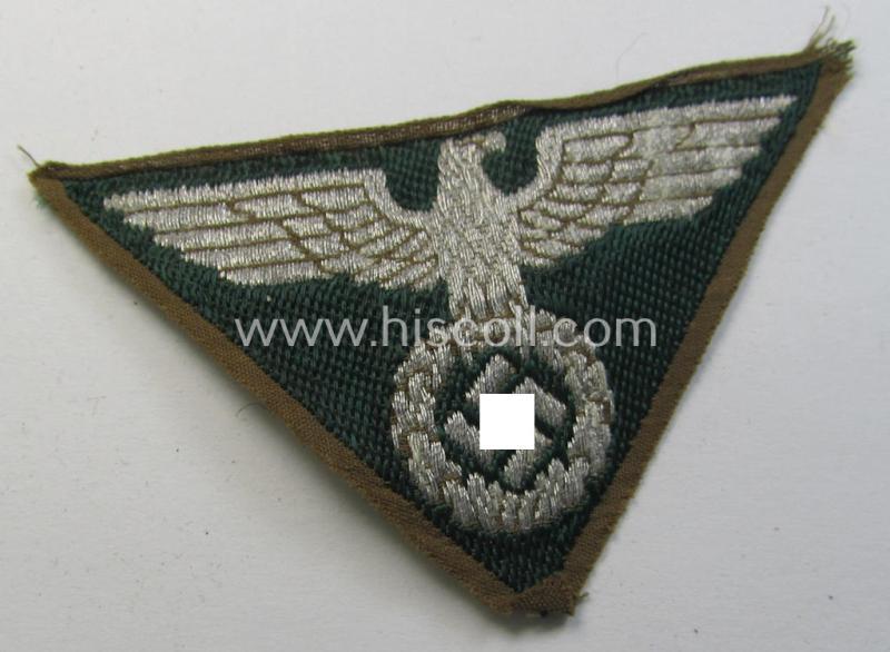 Neat, SA-related cap-eagle as was intended for the: 'Lagermütze' (ie. side-cap) being an example as woven in darker-green on a brownish-coloured background and as such intended for members within the: 'SA-Gruppe Kurpfalz o. Nordsee'