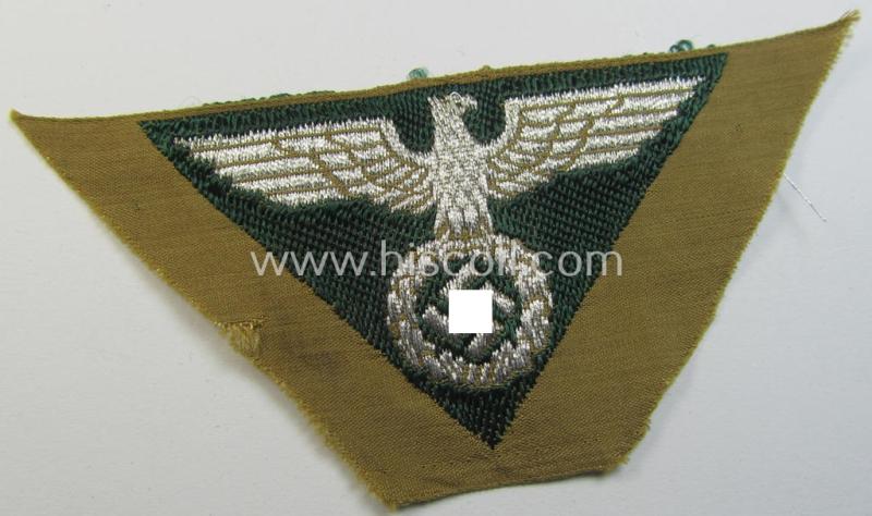 Neat, SA-related cap-eagle as was intended for the: 'Lagermütze' (ie. side-cap) being an example as woven in darker-green on a brownish-coloured background and as such intended for members within the: 'SA-Gruppe Kurpfalz o. Nordsee'