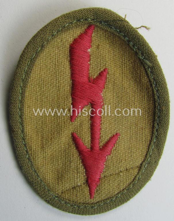 WH (Heeres) 'tropical-styled', trade- and/or special-career insignia (or: 'Signal Blitz') as was intended for a soldier who served within the: 'Panzer- o. Panzerjäger-Truppen'