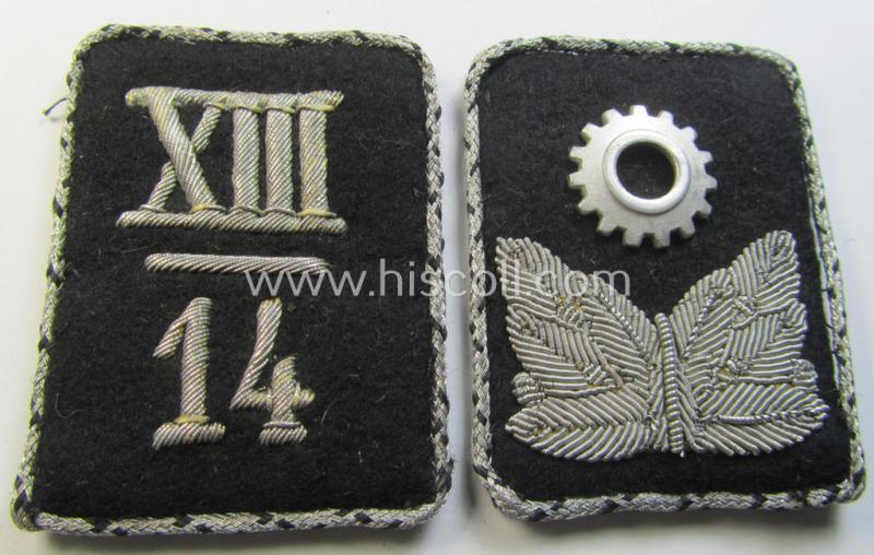 Superb - and actually rarely encountered! - pair of typical TeNo (ie. 'Technische Nothilfe') partly hand-embroidered officers'-type collar-patches that belonged to a: 'Kameradschaftsführer des Ortsgruppe XIII/14'