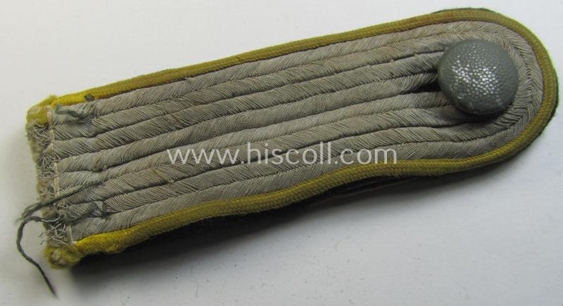 Neat - albeit regrettably single! - Waffen-SS officers'-pattern shoulderboard as piped in the bright-yellow-coloured branchcolour as was intended for usage by an: 'SS-Untersturmführer' who served within the: 'Waffen-SS Nachrichten-Truppen'