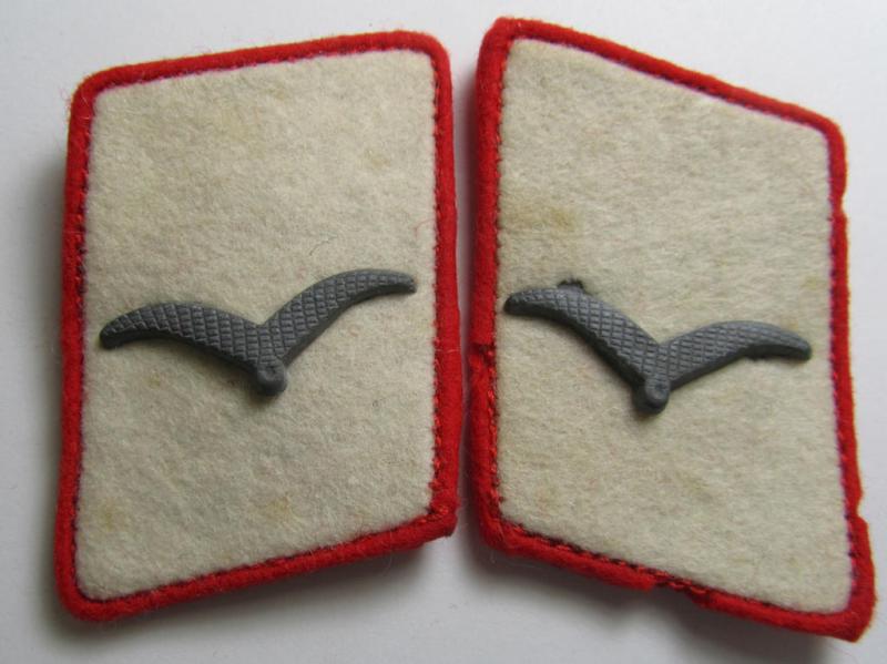 Attractive - and fully matching! - pair of WH (Luftwaffe) bright-red-piped, EM- (ie. NCO-) type collar-patches (ie. 'Kragenspiegel') as was intended for usage by a member within one of the various units within the: 'Hermann Göring-Division'