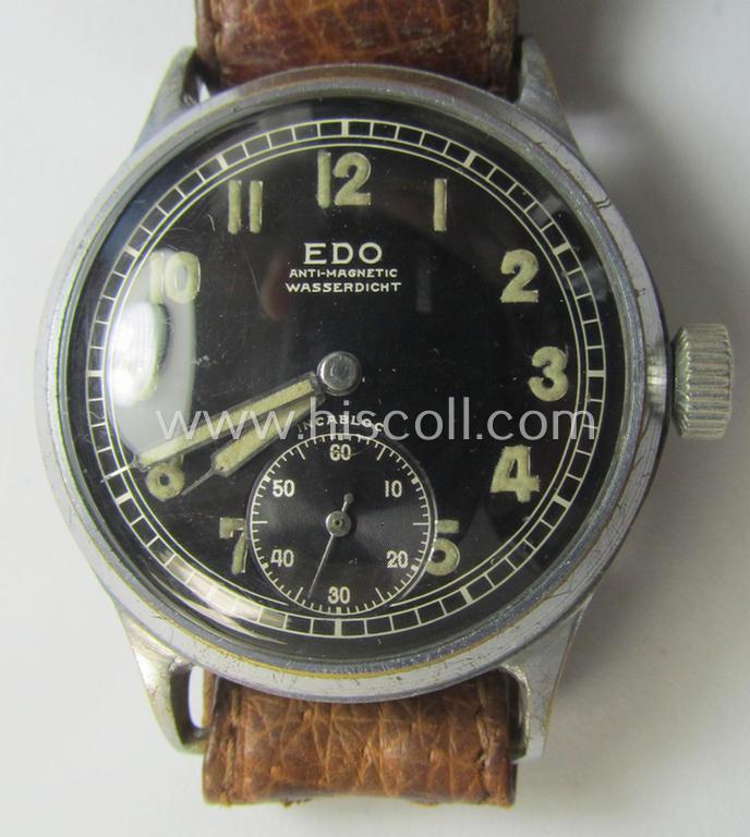 Superb - and scarcely encountered! - WH (Heeres, LW etc.) WWII-period wrist-watch (or: 'Dienstuhr') of the make: 'EDO' having an engraved number: 'D030284H' on its back (and that comes in a still functional condition)