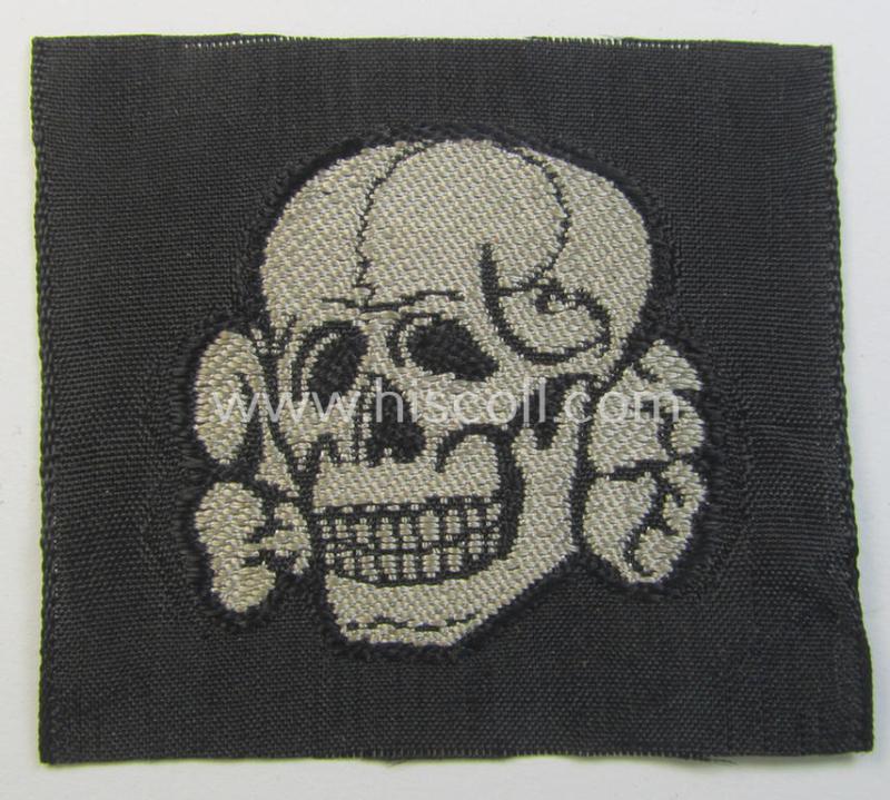 Superb - and nowadays truly rarely encountered! - Waffen-SS, 'BeVo'-woven-style skull (ie. 'Totenkopf für Schiffchen o. Einheitsfeldmütze') that comes in a 'virtually mint- ie. unissued', condition