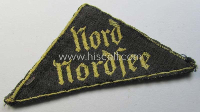 'HJ' ('Hitlerjugend') district-triangle (ie. 'Gebietsdreieck') entitled: 'Nord Nordsee' (being a clearly used- ie worn example that regrettably misses its 'RzM'-etiket)