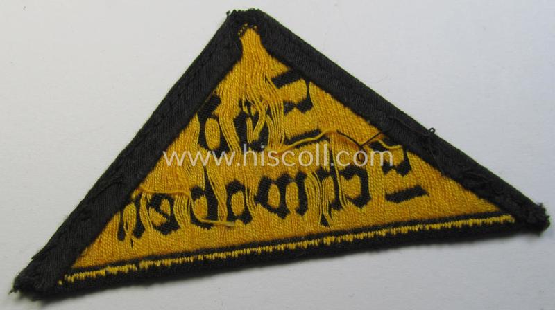 'HJ' ('Hitlerjugend') district-triangle (ie. 'Gebietsdreieck') entitled: 'Süd Schwaben' (being a clearly used- ie worn example that regrettably misses its 'RzM'-etiket)