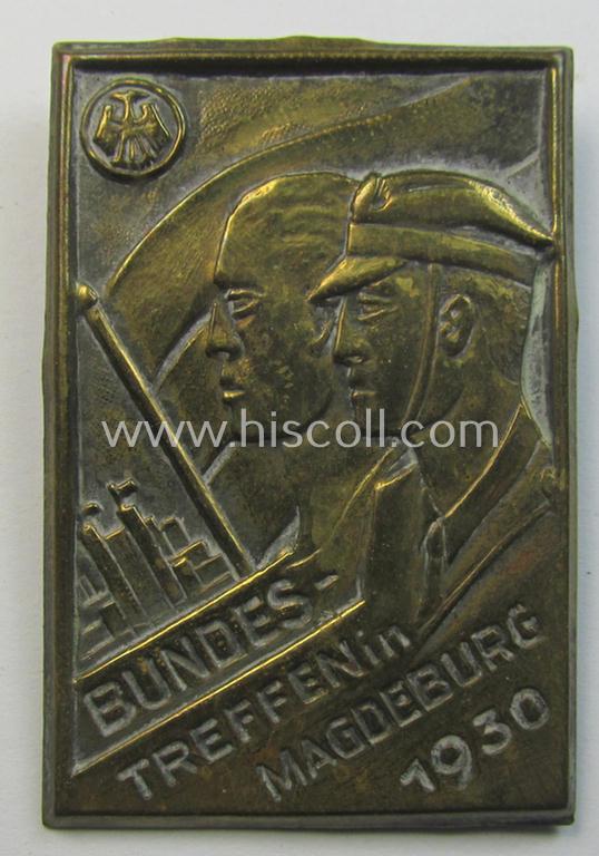 Attractive - early-period- and most certainly scarcely found! - 'Der Stahlhelm - Bund der Frontsoldaten (Sta)'-related day-badge as issued to commemorate a 'Stahlhelm'-related gathering ie. rally entitled: 'Bundes-Treffen - Magdeburg - 1930'