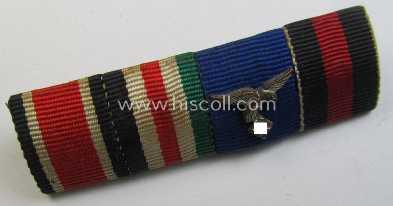 Neat, 4-pieced WH (Luftwaffe) ribbon-bar (ie. 'Feld- o. Bandspange') showing resp. the ribbons for an: 'EK II. Kl.', a: 'Deu.-Ital. Feldzugsmedaille', a: WH (LW) 'DA 4. Stufe' and a: Czech 'Anschluss'-medal
