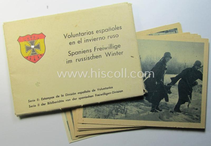 Attractive - and actually scarcely seen! - 12-pieced series (complete with 'Hülle') comprising of 12 period postcards originating from the series: 'Voluntarios españoles en el invierno ruso' (or: 'Spaniens Freiwillige im russichen Winter')