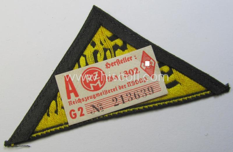 'HJ' ('Hitlerjugend') district-triangle (ie. 'Gebietsdreieck') entitled: 'Süd Schwaben' (being a simply never used- nor worn example that still retains its period-attached 'RzM'-etiket)
