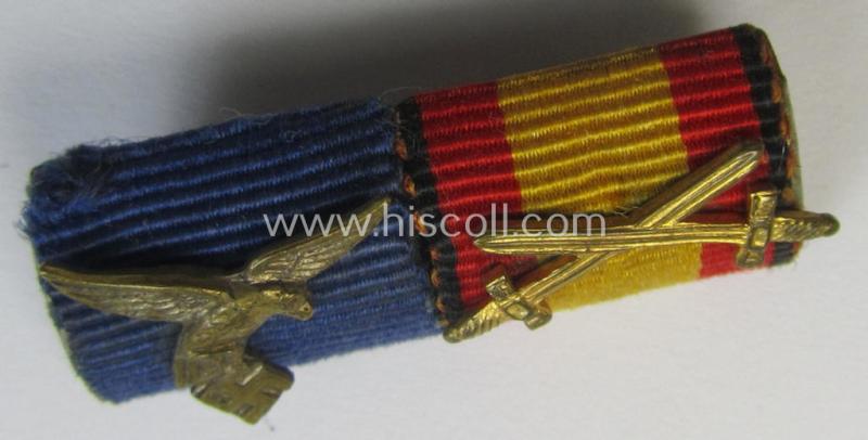 Attractive, 2-pieced WH (LW) ribbon-bar (ie. 'Band- o. Feldspange') repectively showing the ribbons for a: 'WH (Luftwaffe) Dienstauszeichnung für 4 Jahre Treue Dienste' and a: Spanish Civil-War commemorative-medal with swords