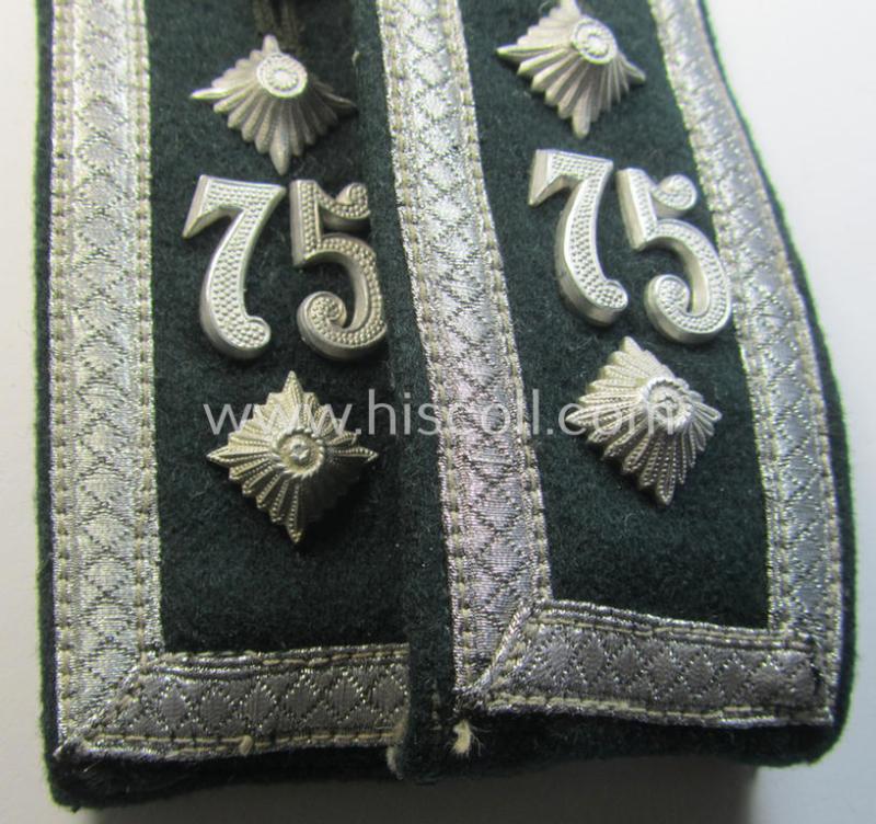Attractive - and matching! - pair of WH (Heeres), early- (ie. pre-) war-period, 'M36'- (ie. 'M40'-) pattern (pointed-styled!) and generic-pattern, 'cyphered' NCO-type shoulderstraps for an: 'Oberfeldwebel des Infanterie-Regiments 75'