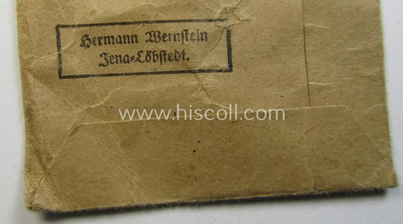 'Zellstoff'-based medal-pouch, entitled: 'Verwundeten-Abzeichen Schwarz' being a typical, beige-brownish-coloured example as executed in typical: 'Zellstoff'-based paper as was intended for storage of a VWA by the maker: 'Hermann Wernstein'