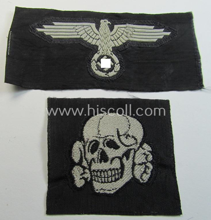 Superb - and nowadays rarely encountered! - Waffen-SS, 'BeVo'-woven-style skull- and cap-eagle-set (ie. 'Totenkopf- u. Adler-Effektensatz für Schiffchen o. Einheitsfeldmütze') that comes in a 'virtually mint- ie. unissued', condition