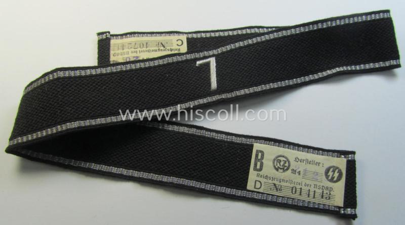 Attractive, Allgemeine-SS officers'-pattern cuff-title (ie. 'Ärmelstreifen für Führer') being a typical hand-embroidered example as was intended for a member serving within the: 'SS-Standarte 7' named: 