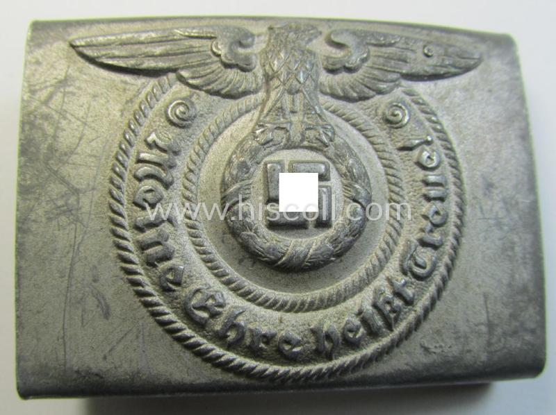 Superb, Waffen-SS enlisted-mens'- (ie. NCO-) type belt-buckle (being a typical, unmarked and typical steel-based: 'Overhoff & Cie'-example) that comes in a surely issued- and/or just minimally used- ie. worn, condition