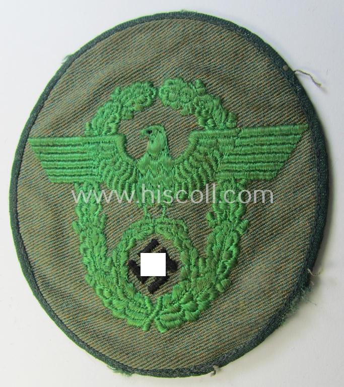 Attractive, police (ie. 'Polizei o. Gend.'-related-) armbadge (ie. arm-eagle) - being a scarcely encountered! - summer-tunic version, being a generic-styled piece that was intended for a member within one of the 'Polizei o. Gendarmerie'-regiments